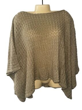 Cable-Knit Poncho Sweater in Taupe